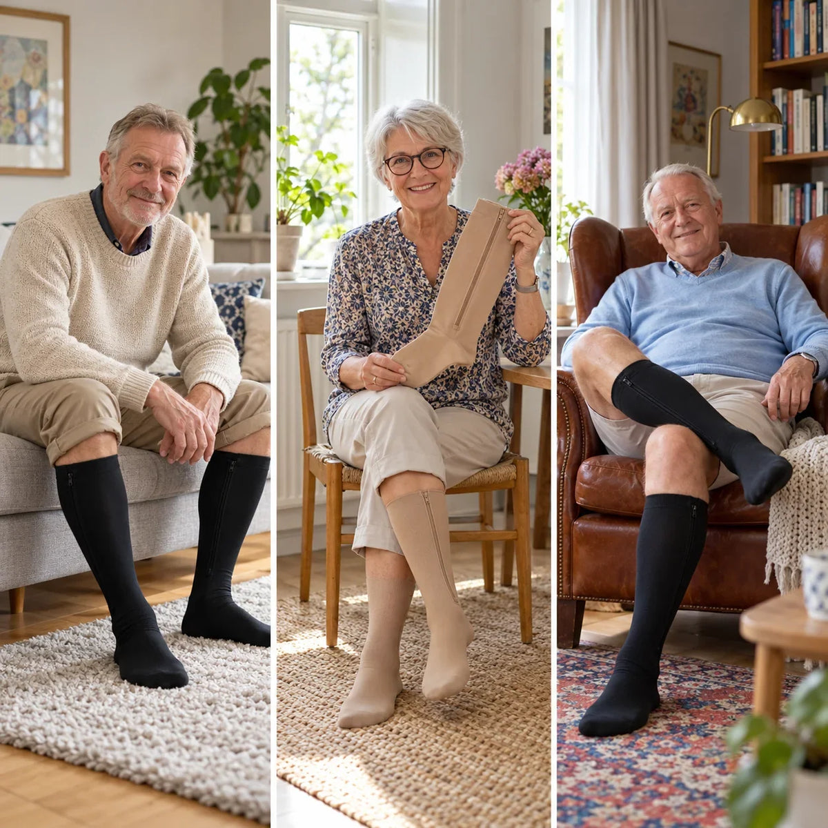 Kompressionsstrumpor med dragkedja för svullna och trötta ben