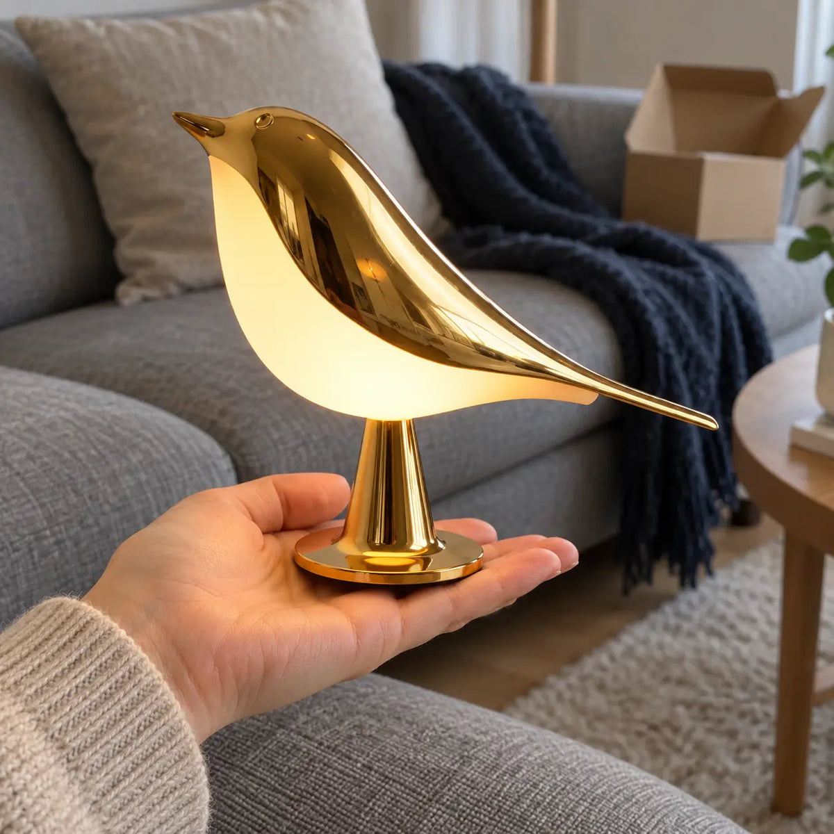 Svala i guld holdt i hånden – let og trådløs